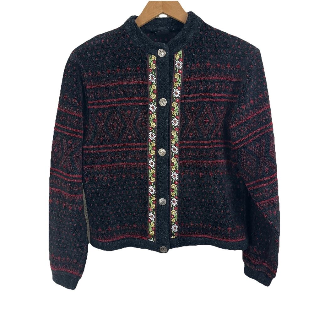 Vintage Marker Alpine Nordic Knit Jacket M Medium Floral Trim Ski Fleece